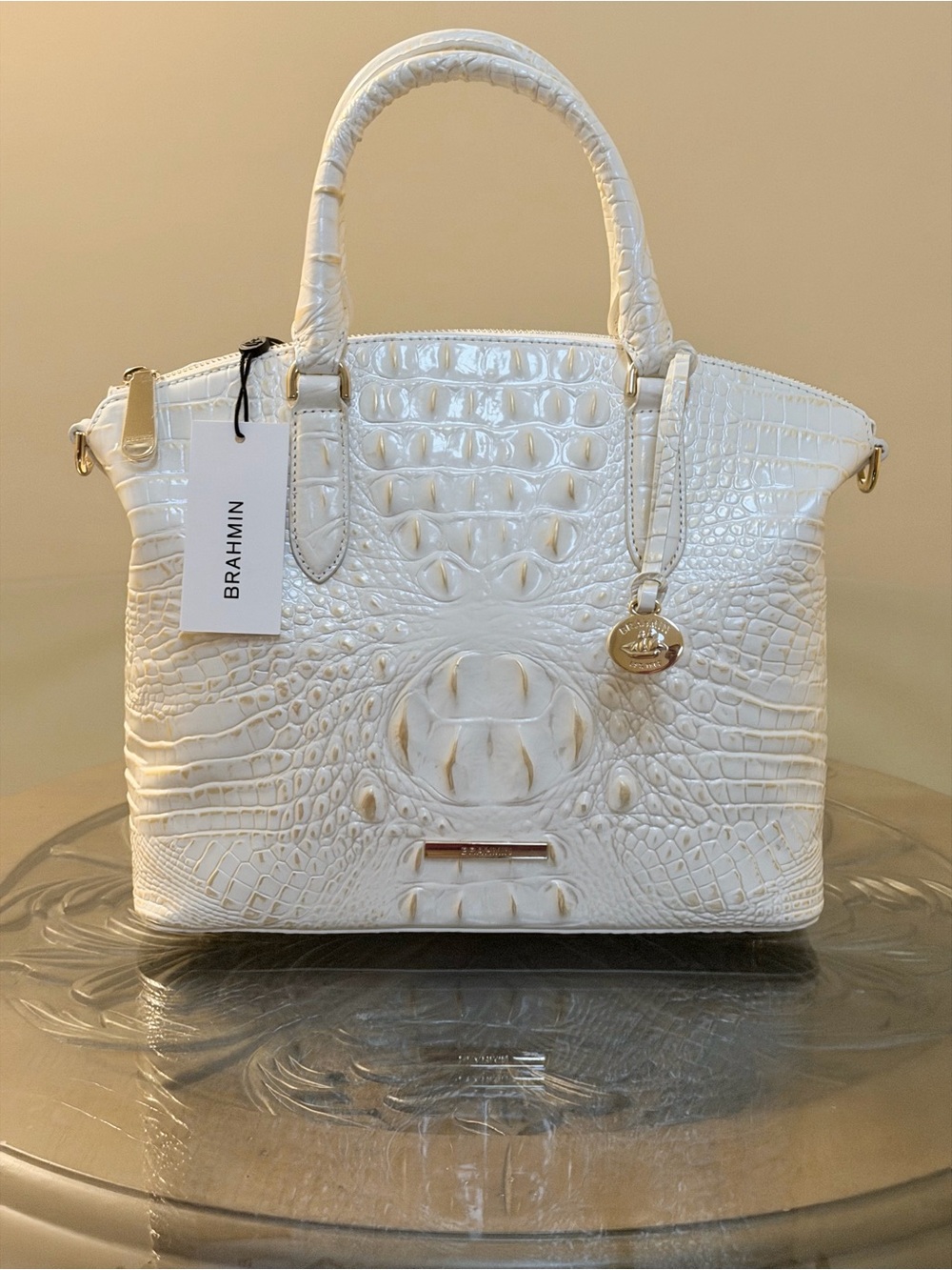 Brahmin Duxbury Chantilly White Croc-Embossed Satchel with Detachable Strap - Picture 4 of 15